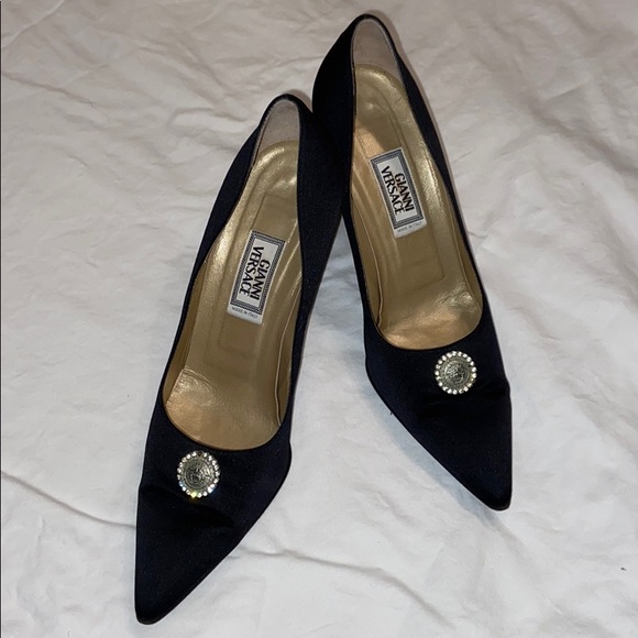Versace Shoes - Vintage Gianni Versace black satin pumps